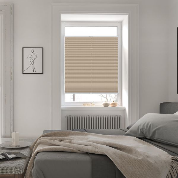 Lichtblick Sonnenschutzsysteme GmbH Verdunklungsplissee Helsingborg 85 cm x 130 cm (BxL) Beige Verdunkelnd mit Thermofunktion; einfache Installation mit Klemmträgern; verspannt