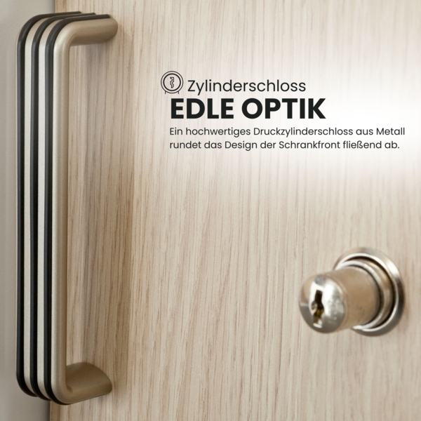 bümö Schiebetürenschrank 2OH - Aktenschrank abschließbar, Sideboard Schrank mit Schiebetüren in Graphit/Eiche, Bogengriff - Büroschrank aus Holz mit Schiebetür, Büro Kommode für Ordner & Co, 1752S-G-E-BM Bild 8