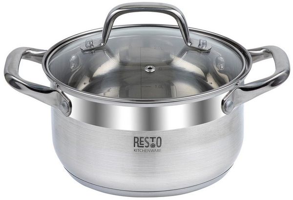 RESTO Kitchenware Kochtopf Libra, Topf energiesparend und spülmaschinenfest, Edelstahl 18/10 (2-tlg), mit hitzebeständigem Glasdeckel und Griffen