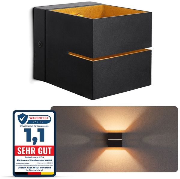 SSC-LUXon LED Wandleuchte Wandleuchte KOURA schwarz gold Up Down inkl. G9 LED warmweiß, Warmweiß