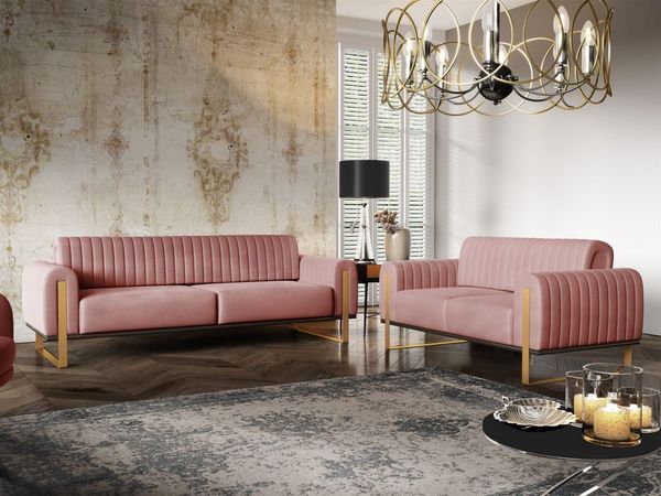 Sofaset Designersofas VALERIE 3-2 in Stoff Stoff Elisa Velvet Altrosa