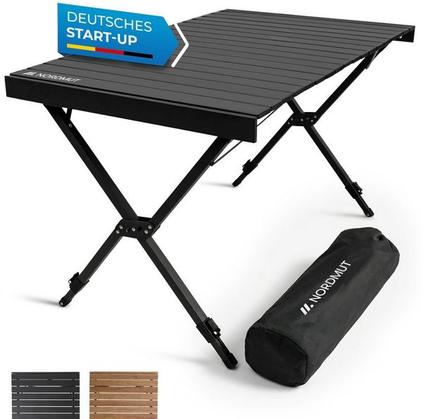 Nordmut Campingtisch Outdoor Tisch klappbar 110x70 cm höhenverstellbar Aluminium (kratzfeste Tischplatte für Camping Garten Balkon & Festival), wetterfester Klapptisch mit Tragetasche bis 50 kg belastbar