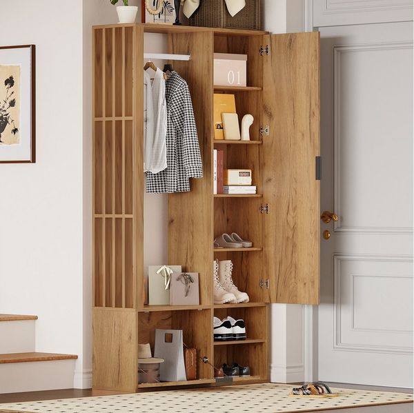 REDOM Garderoben-Set Flurmöbel mit Spiegel, 6-in-1 Stauraum, (Garderobenschränke mit flur, 1-St, Wäscheständer), 100*33*190cm, mit Spiegel