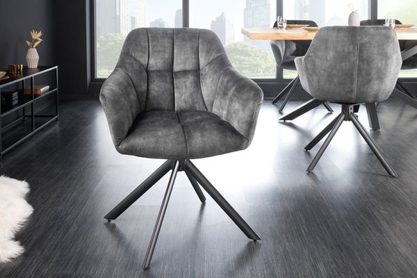 riess-ambiente Polsterstuhl PAPILLON grau / schwarz (Einzelartikel, 1 St), Esszimmer · Samt · Metall · Armlehne · 180° drehbar · Modern Design