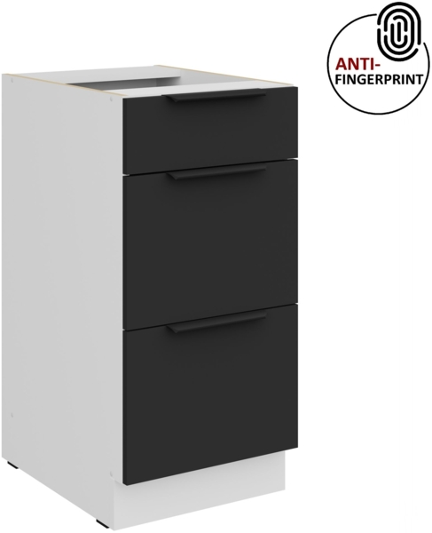 Küchen Unterschrank 40 cm Küche ARIA Schwarz ultra matt + Weiss matt, hochwertige Fronten mit Anti Fingerprint Beschichtung, Soft-Close Küchenzeile Küchenblock