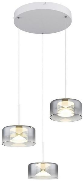 GLOBO LIGHTING LED Pendelleuchte BELINDA, 3-flammig, Rauchfarben, Weiß matt, LED fest integriert, Neutralweiß, Glas, Metall, Höhenverstellbar, Ø 40 x H 150 cm