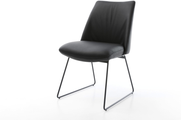Esszimmerstuhl Elso-Flex Echt-Leder Schwarz Kufengestell Schwarz Taschenfederkern