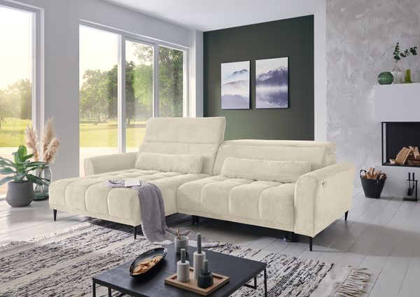 Wohnlandschaft >Wolve< elektr. Sitzverstellung, 2 Kissen, Cord beige - 277x108x179cm (BxHxT)
