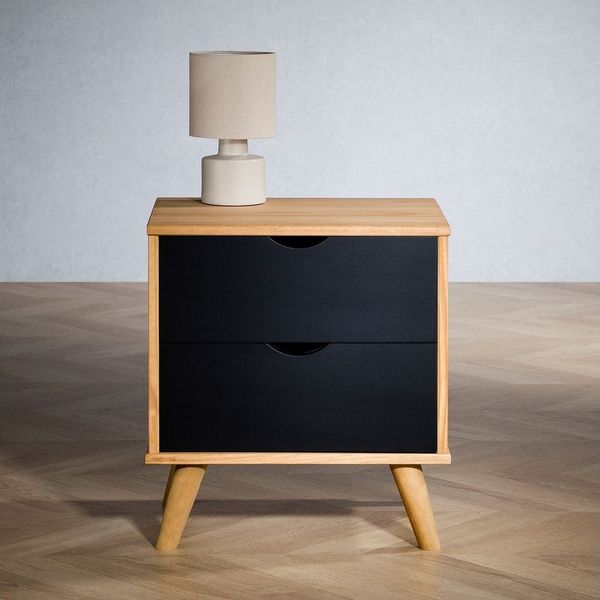 IDIMEX Nachtkommode COLIMA, Nachttich mit 2 Schubladen, Kiefer Massivholz skandi schwarz/vintage