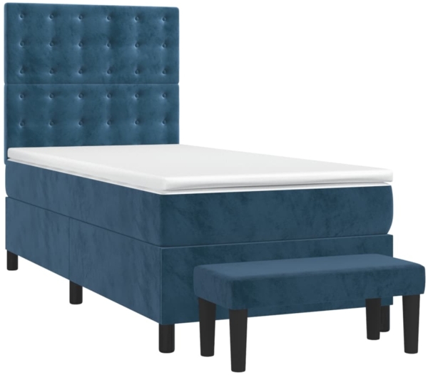vidaXL Boxspringbett mit Matratze Dunkelblau 90x200 cm Samt 3138065