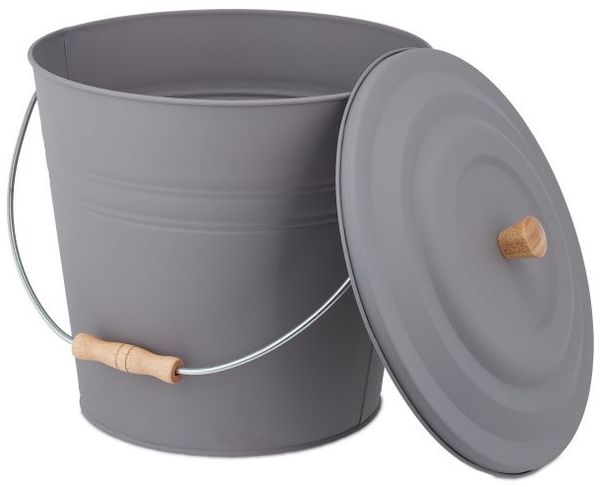 Relaxdays Grauer Ascheeimer mit Deckel 12l