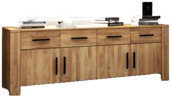 Kommode Lubic aus Wildeiche massiv 200x45x70 mit 4 Türen 4 Schubladen Holzbeinen