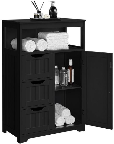 Yaheetech Badkommode mit Schubladen und verstellbarem Regalbrett, Holz, 86,5 x 29,5 x 55,5 cm, Schwarz