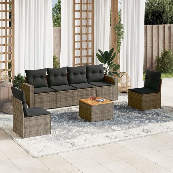 vidaXL 7-tlg. Garten-Sofagarnitur mit Kissen Grau Poly Rattan 3224072