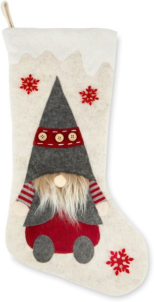 Excelsa Weihnachtsstrumpf, Wichtel, Nikolaus, 47,8x25,7 cm, Festliche Dekoration aus Stoff, weiß und rot