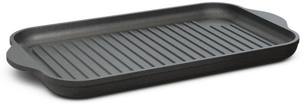 Hoffmann Germany Teppanyakiplatte Grillplatte Aluguss eckig 37x23 cm – Made in Germany, Aluguss (1-tlg, 1x Grillplatte 37x23 cm + Silikon-Füße), Grillstreifen, Antihaft, backofenfest bis 250°C, Induktion