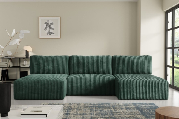 Wohnlandschaft Sofa mit Schlaffunktion NATALIA in Stoff Tilia Grün