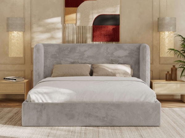 Polsterbett Bett mit Holzlattenrost Schlafzimmer Bett Doppelbett gepolstertes Kopfteil - EMORA CLASSIC - 180x200 cm - Hellgrau Plüsch Bild 5