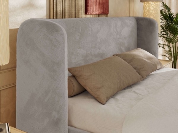 Polsterbett Bett mit Holzlattenrost Schlafzimmer Bett Doppelbett gepolstertes Kopfteil - EMORA CLASSIC - 180x200 cm - Hellgrau Plüsch Bild 4