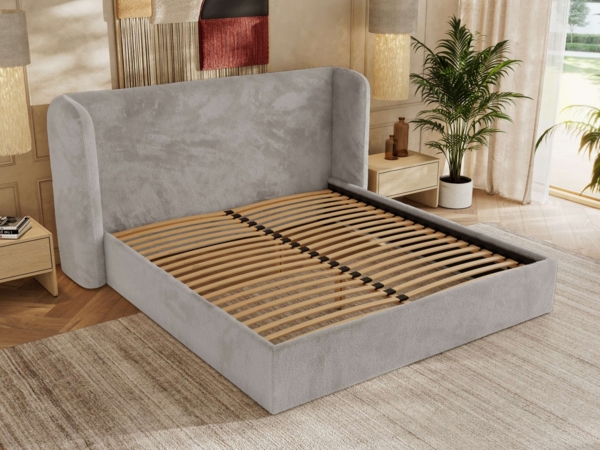 Polsterbett Bett mit Holzlattenrost Schlafzimmer Bett Doppelbett gepolstertes Kopfteil - EMORA CLASSIC - 180x200 cm - Hellgrau Plüsch Bild 3