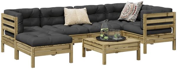 vidaXL 7-tlg. Garten-Sofagarnitur mit Kissen Kiefernholz Imprägniert 3299540