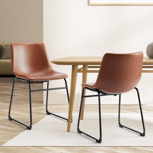 NEWBULIG 2er Set Esstisch Höhe Barhocker mit lehne, Matel Leder tresenstuhl für Bar Bistro Café Küche, Stuhl Sitzhöhe 40 cm, Whiskey Braun