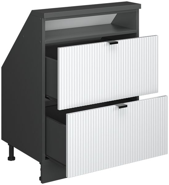 Küchenschrank für Dachschrägen R-Line Weiß Riffel 60 cm mit 2 Schubladen Vicco Bild 3