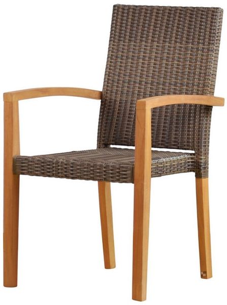 Kai Wiechmann Gartenstuhl Wetterfester Teak Stapelsessel mit Polyrattan-Geflecht, unbehandelter und platzsparender Gartenstapelstuhl