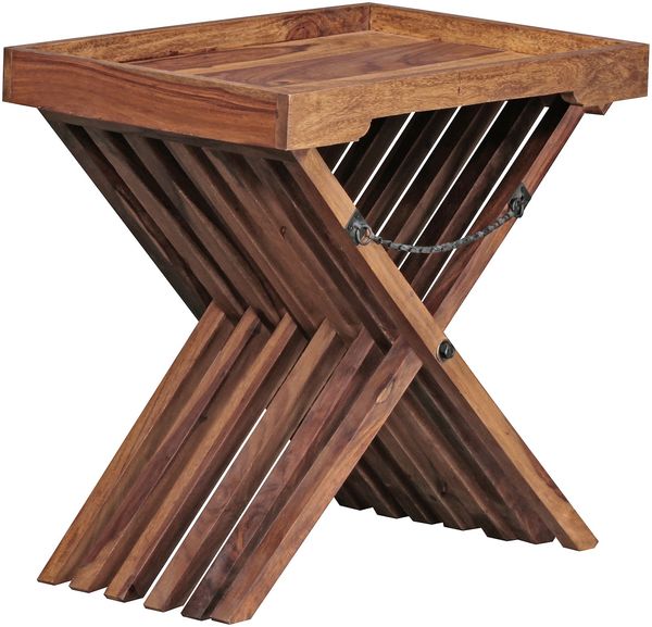 Beistelltisch MUMBAI Massivholz Sheesham Design Klapptisch Serviertablett und Tisch-Gestell klappbar Landhaus-Stil