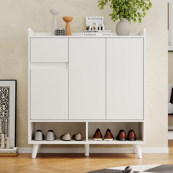 Schuhschrank mit verstellbaren Einlegeböden, 90x35x99 cm, weiß