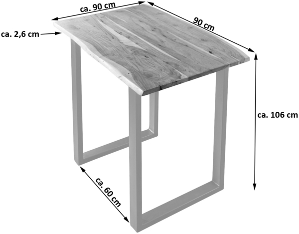 Bartisch Baumkante massiv Akazie natur 90 x 90 silber Quebec 68998000 Bild 2