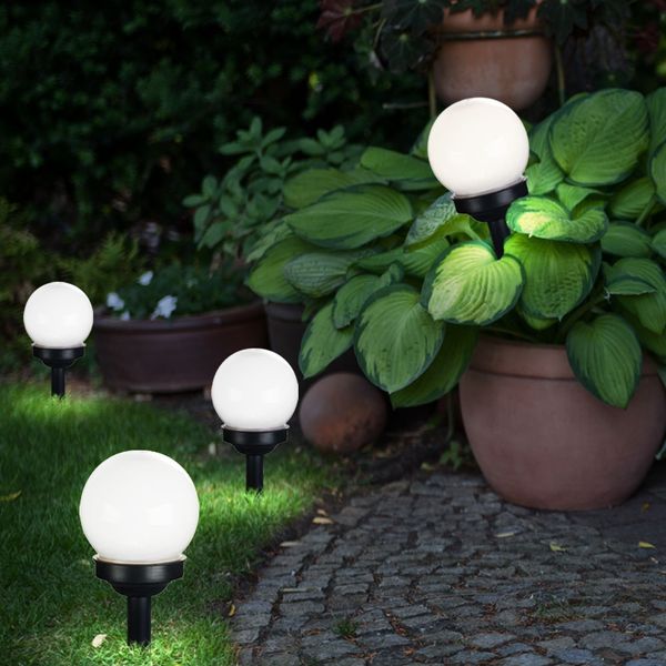 4er Set LED Solarkugel weiß, Erdspieß, DxH 10x38 cm