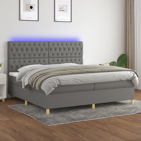 Boxspringbett mit Matratze & LED Stoff Dunkelgrau 200x200 cm, Härtegrad: H2 [3135702]