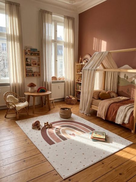 KADIMA DESIGN Kinderteppich TINO Kinderteppich Waschbar Kinderzimmer Schadstoffgeprüft, Rechteckig, Höhe: 10 mm, Creme, 80x150 cm, Kinderteppich Waschbar Spielteppich