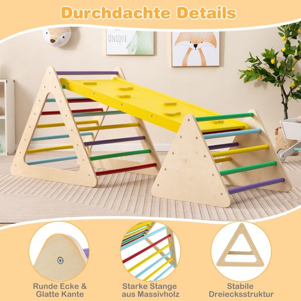 3 in 1 Kletterspielzeug Set mit Kletterdreieck & Leiter & Rutsche Klettergerüst Bunt