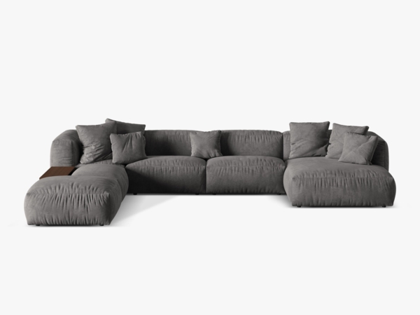 Micadoni Panorama-Ecksofa Martina 5-Sitzer Links Samt Grau