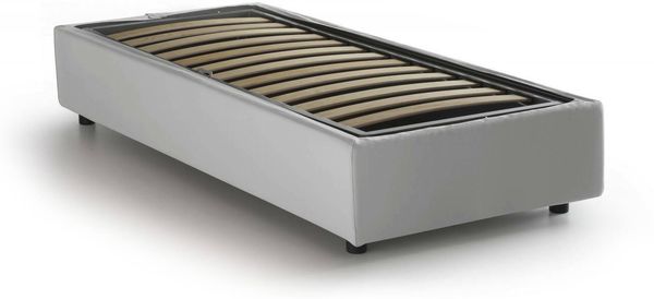 Dmora Einzelbett Ayla, Bettkasten mit Kunstlederbezug, 100 % Made in Italy, Öffnung vorne, geeignet für Matratzen 90 x 200 cm, Weiß