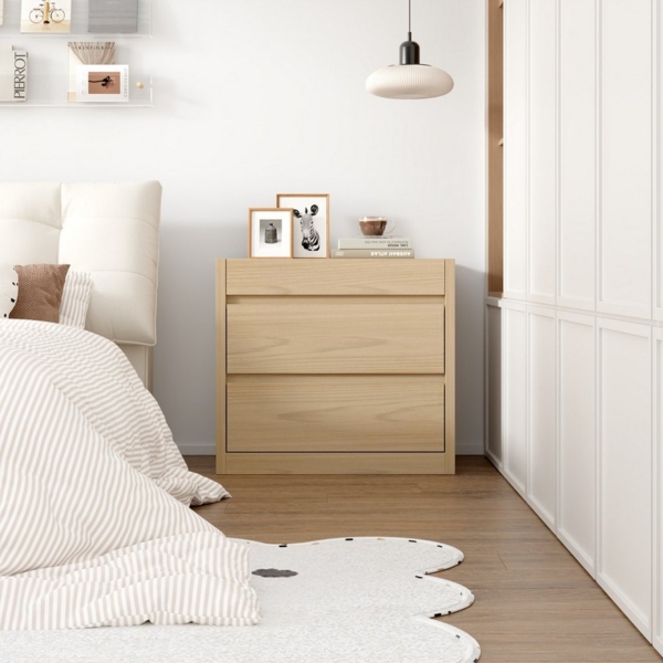 FUFU&GAGA Nachttisch Nachttisch mit Kartenschloss, 2 Schubladen, Beige, MDF, 66x40x60 cm Bild 2