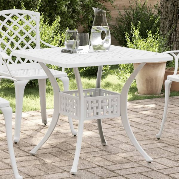 Gartentisch, Balkontisch, Beistelltisch Weiß 80 x 80 x 75 cm Aluminiumguss