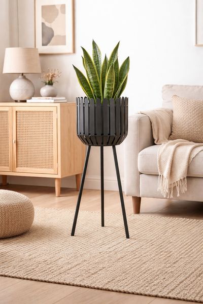 Blumenständer Metall Schwarz 71cm Pflanzenständer Modern Gittertopf Ø25