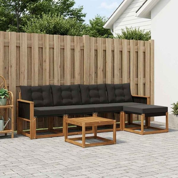 vidaXL Outdoor-Sofagarnitur mit Kissen 6 pcs Natürlich und Schwarz 3381896