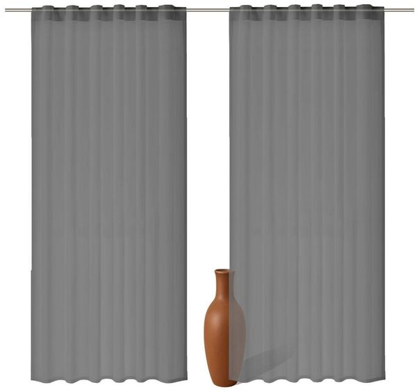 2er Set Schlaufenschal Voile dunkelgrau 245cm transparent - Farbe: Dunkelgrau, Höhe (cm): 245