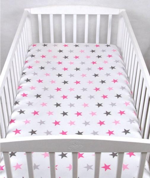 BABYLUX Spannbetttuch 70 x 140 cm Baby SPANNBETTLAKEN Baumwolle Kinderbett 93. Sterne Rosa