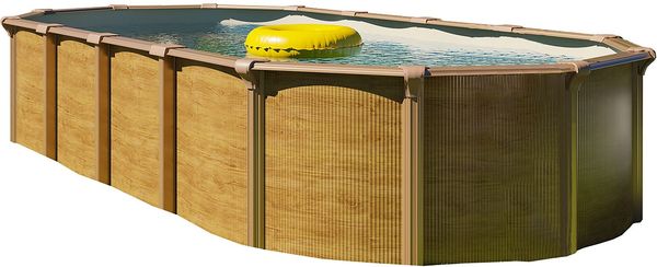 KWAD Ovalpool Wood Design, inkl. Sicherheitsleiter & Zubehör, sandfarbene Innenfolie (Set, 10-tlg), Höhe: 132 cm, inkl. Wasserpflege-Set