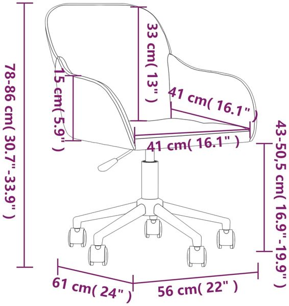 vidaXL Bürostuhl Drehbar Hellgrau Samt, 78 x 61 x 56 cm Bild 9