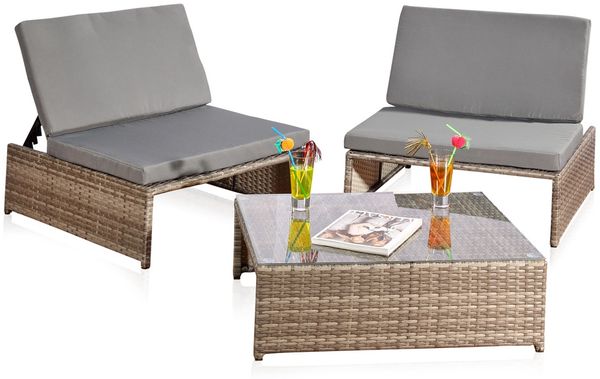 Gartenmöbelset Sessel Tisch Sitzgruppe Polyrattan Essgruppe Grau/Grau