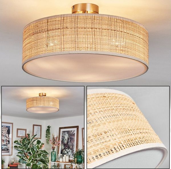 hofstein Deckenleuchte Deckenlampe aus Metall/Rattan/Stoff/Kunststoff in Naturfarben/Weiß, Deckenleuchte im modernen Boho-Design, Ø 40 cm, E27