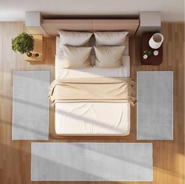 SIMPEX24 Kurzflor-Bettumrandung Skandinavisches Boho Muster, Höhe 12 mm, (Bett-Set, 3-tlg, Bettvorlage), Bettumrandung Läufer Set 3 Tlg. Teppich Schlafzimmer Boho Design