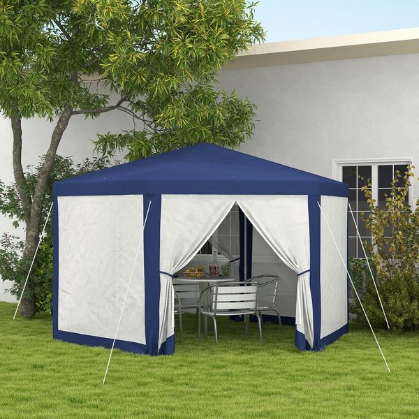 Sechseckiger Gartenpavillon mit Netzvorhängen und wasserabweisendem Dach, Metallgestell für Terrasse und Garten,H 250 x T 394 x B 341.2 cm