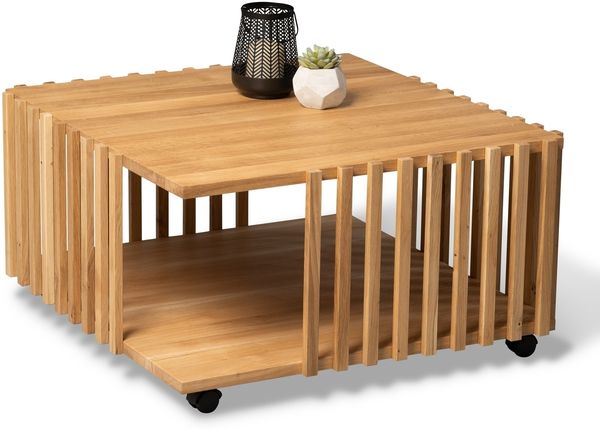 Couchtisch >Malik< rollbar, Wildeiche massiv geölt - 75x40x75cm (BxHxT)